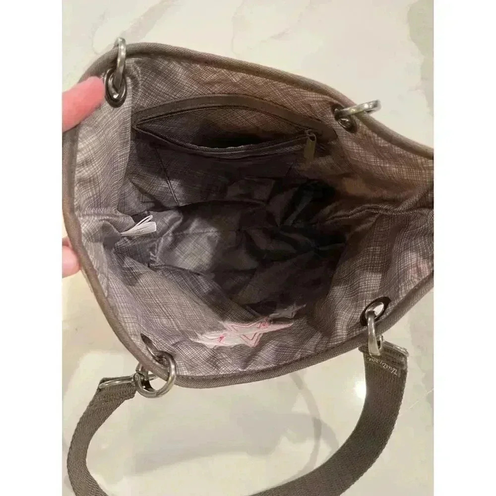 Thirty One Spring Summer Purse Paper Weave Shoulder Bag Brown Ivory Stripe 31 - Picture 7 of 9